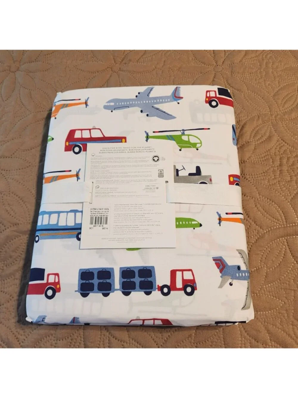 Pottery Barn Kids Brody Airplanes Cars Trucks Twin Sheet Set Transportation NEW